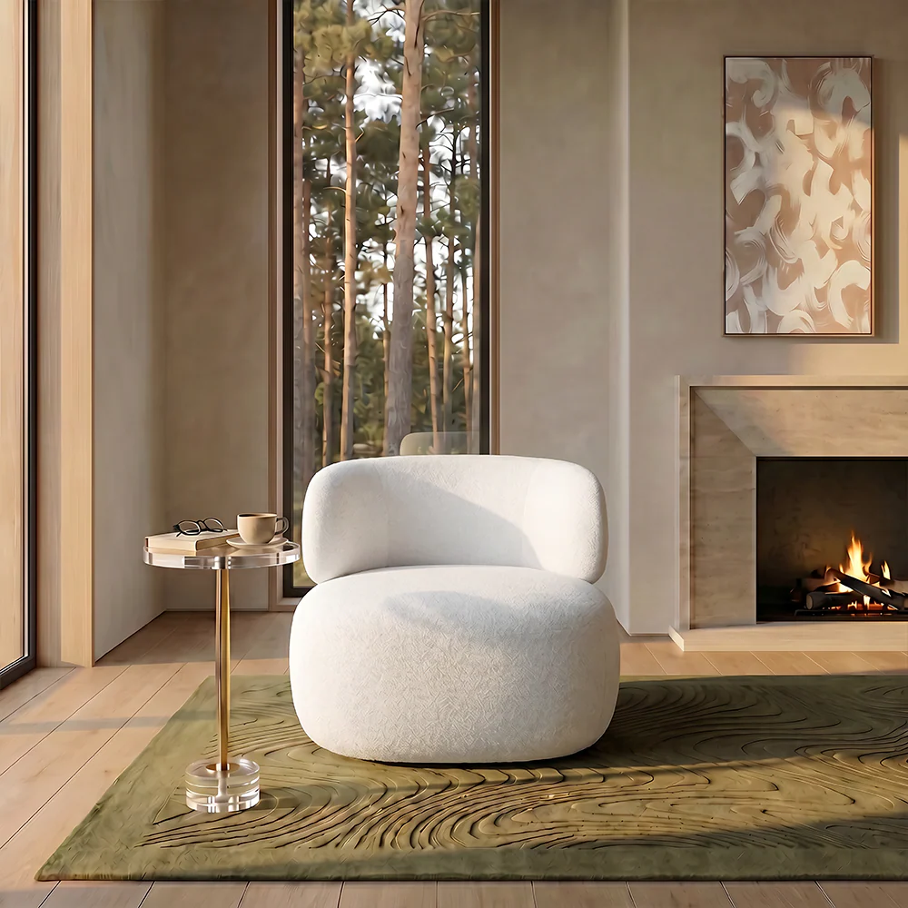 Lilo Swivel Lounge Chair White Boucle - Image 4